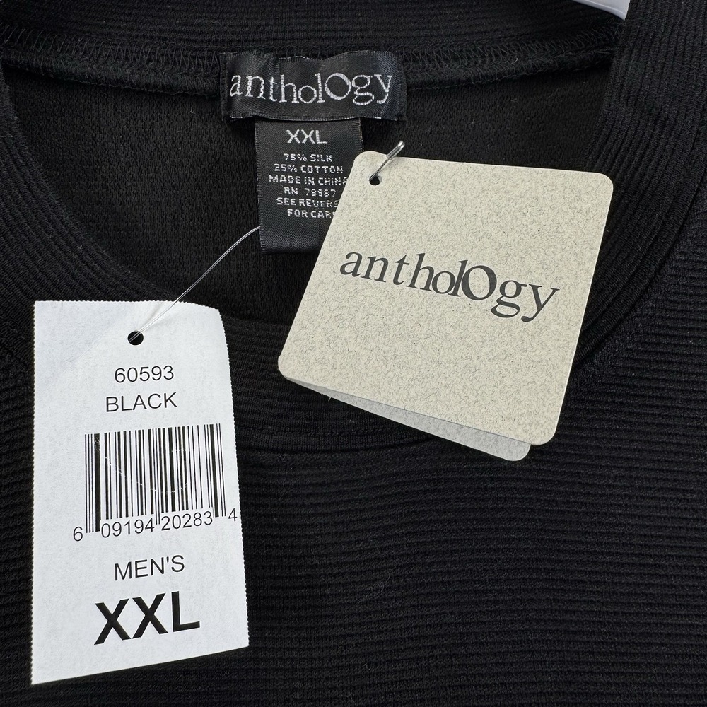 Anthology Silk /Cotton Black Ribbed Short Sleeve Pullover Men's XXL New - Picture 3 of 10